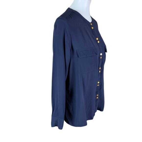 Boden Navy Blue Gold Button Utility Blouse Long Sleeve Casual Workwear US 12 - Picture 2 of 5